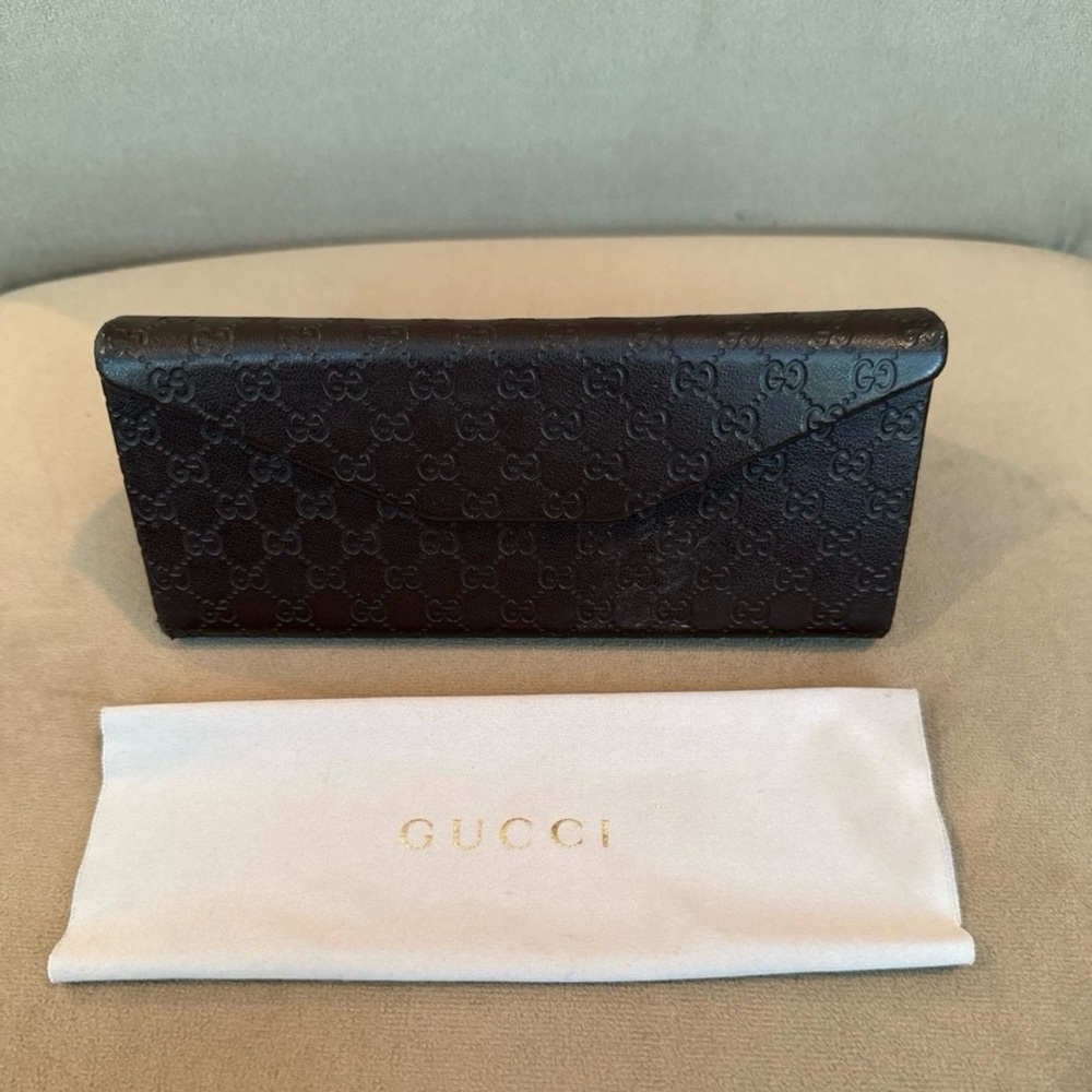 Gucci Chocolate Brown GG Pattern Eyeglass Case and Cloth